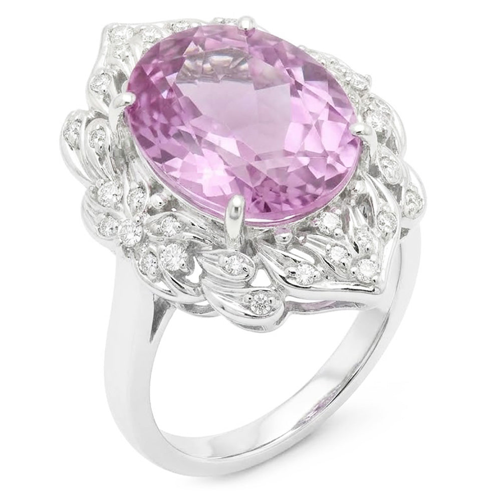 Gold Kunzite Natural Earth Mined Diamond Ring