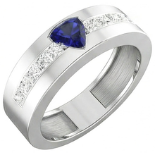 Gold Men's Ring Trillion Sapphire 2 Carats Channel Set Natural Earth Mined Diamonds