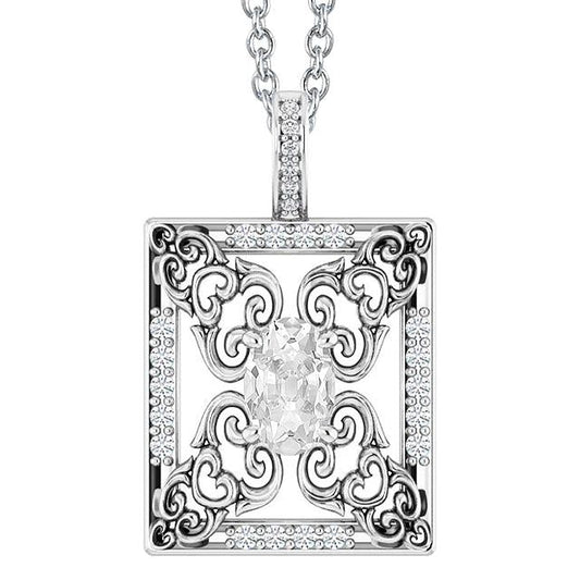 Gold Natural Diamond Pendant Round & Oval Old Mine Cut 3.50 Carats Prong Set