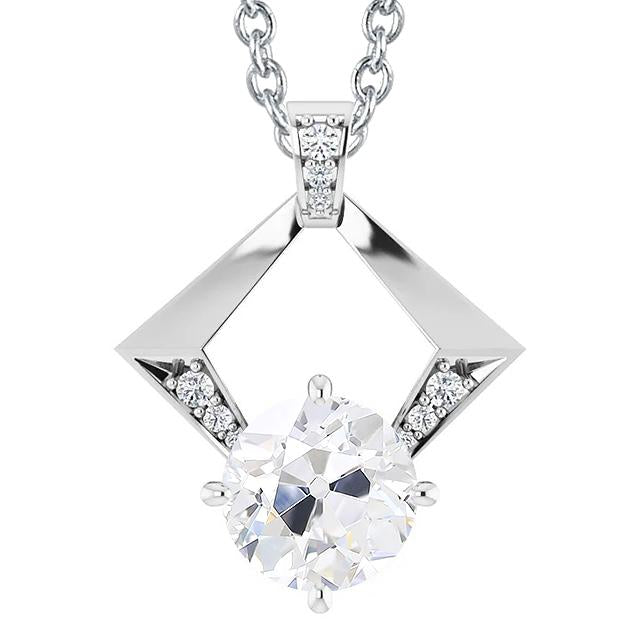 Gold Natural Diamond Slide Pendant Round Old Miner 3.50 Carats With Chain