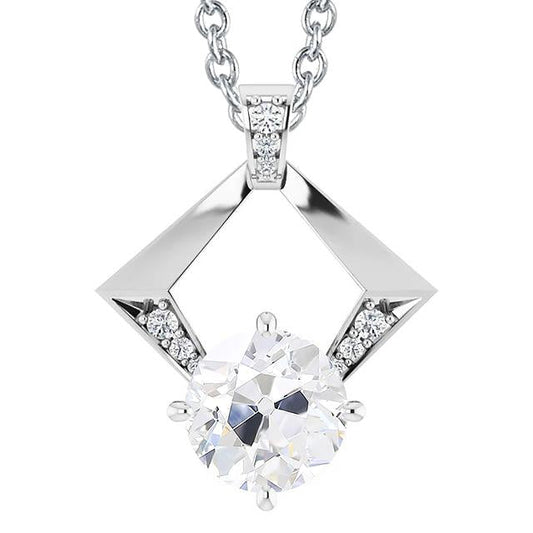 Gold Natural Diamond Slide Pendant Round Old Miner 3.50 Carats With Chain