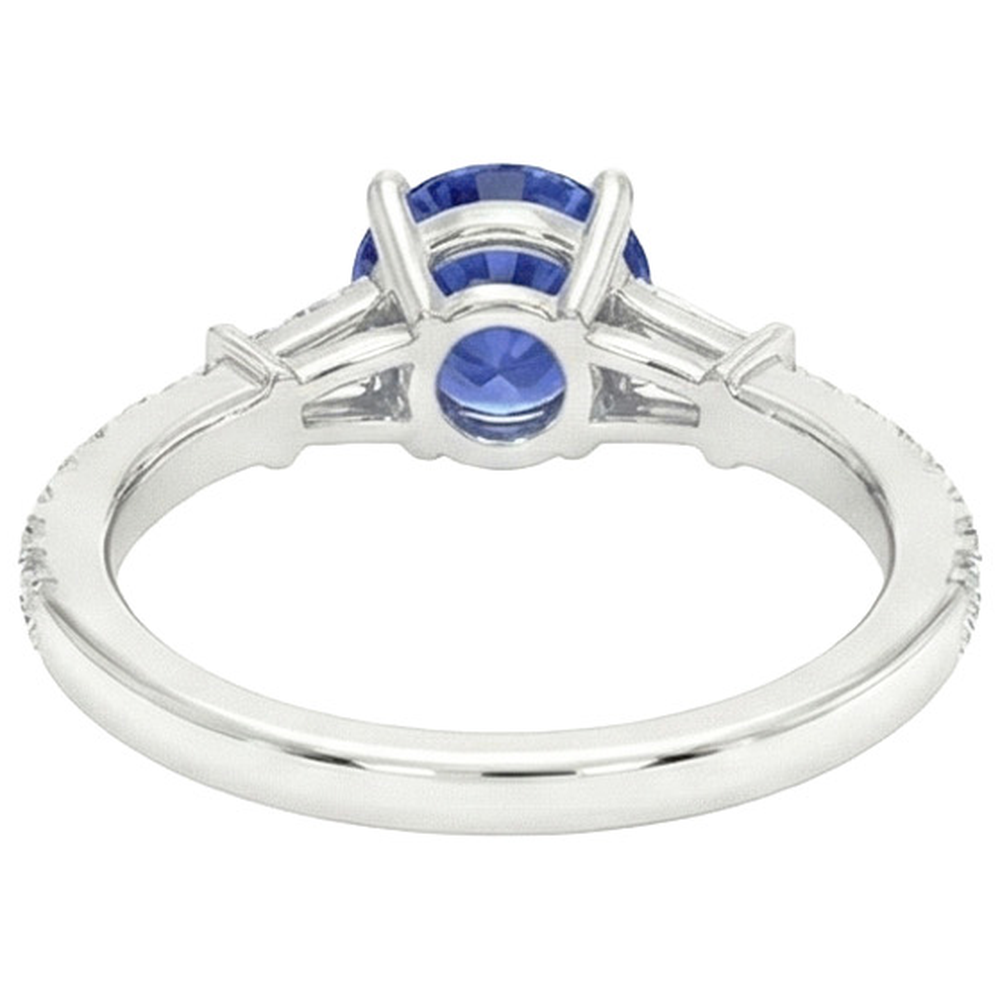 Gold Natural Earth Mined Diamond Engagement Ring Blue Sapphire With Baguettes 3 Carats