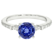 Gold Natural Earth Mined Diamond Engagement Ring Blue Sapphire With Baguettes 3 Carats