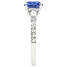 Gold Natural Earth Mined Diamond Engagement Ring Blue Sapphire With Baguettes 3 Carats
