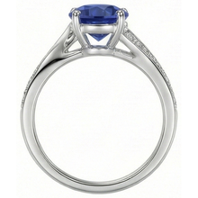 natural round sapphire 3ct ring on white background