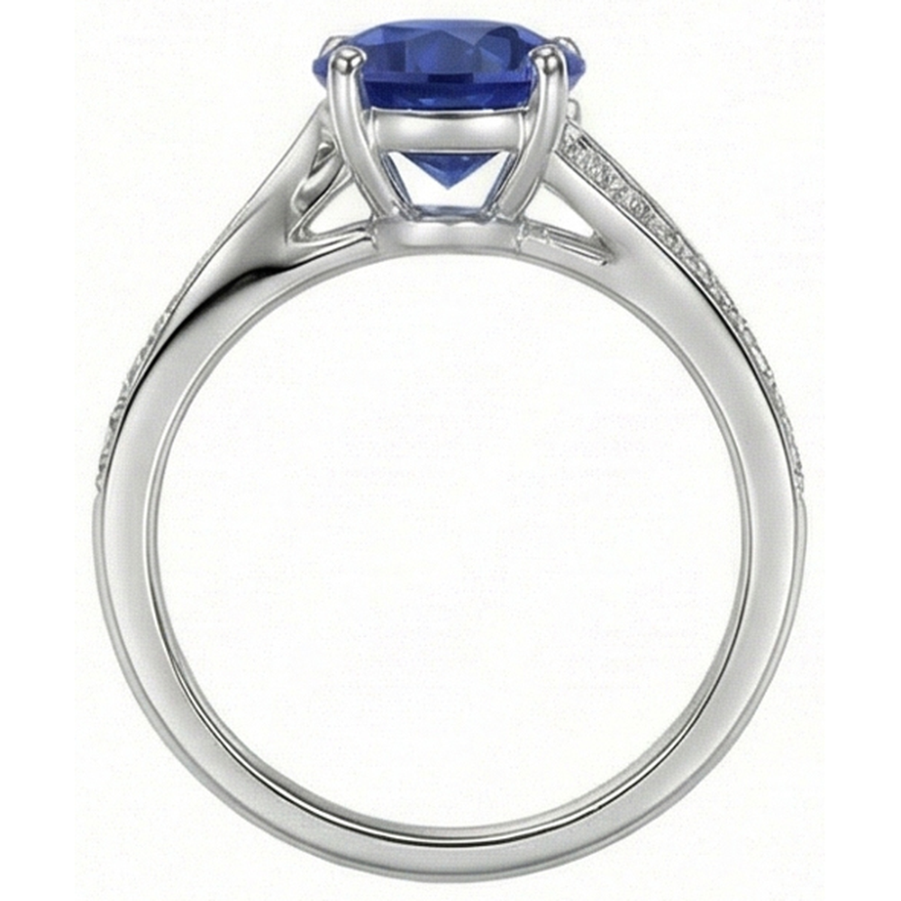 natural round sapphire 3ct ring on white background