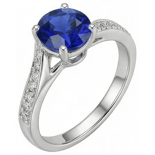 natural round sapphire 3ct ring front view