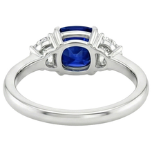 Gold Natural Earth Mined Diamond Half Moon & Cushion Ceylon Sapphire 3 Stone Ring 3 Carats
