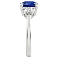 Gold Natural Earth Mined Diamond Half Moon & Cushion Ceylon Sapphire 3 Stone Ring 3 Carats