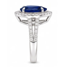 Gold Natural Earth Mined Diamond Halo Wedding Ring Set Pear Blue Sapphire Center 4 Carats