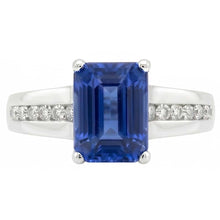 Gold Natural Earth Mined Diamond Jewellery Emerald Cut Blue Sapphire Ring 3 Carats Prong Set