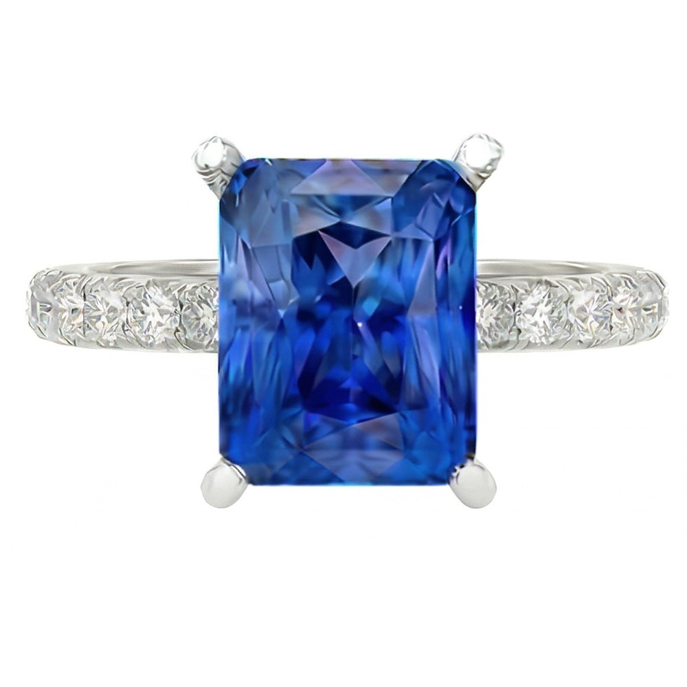 Gold Natural Earth Mined Diamond Ring 3 Carats Prong Set Ceylon Sapphire Gemstone Jewellery