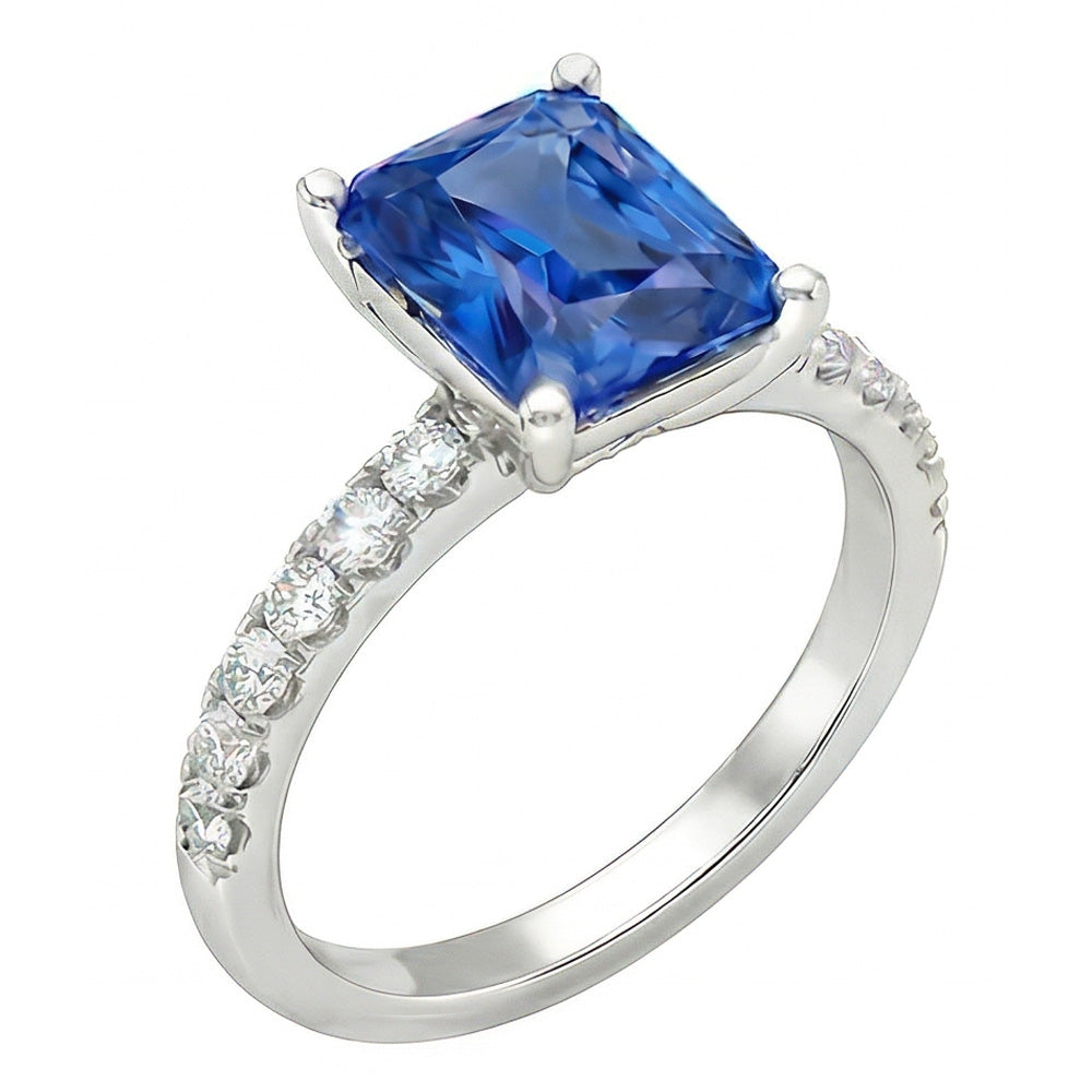 Gold Natural Earth Mined Diamond Ring 3 Carats Prong Set Ceylon Sapphire Gemstone Jewellery