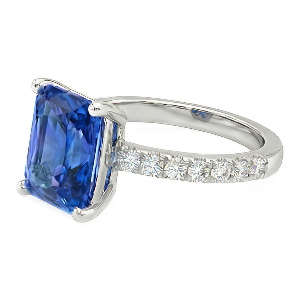 Gold Natural Earth Mined Diamond Ring 3 Carats Prong Set Ceylon Sapphire Gemstone Jewellery