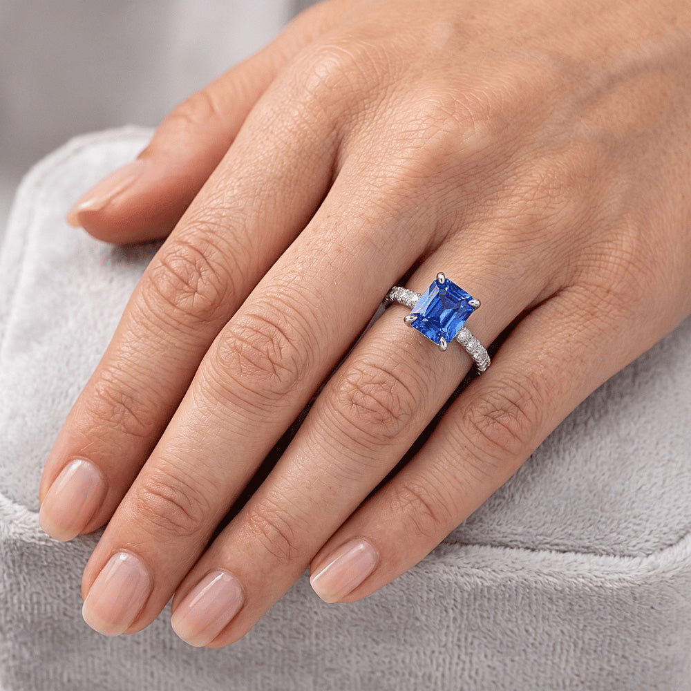 Gold Natural Earth Mined Diamond Ring 3 Carats Prong Set Ceylon Sapphire Gemstone Jewellery