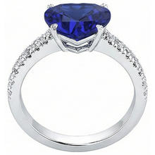 Gold Natural Earth Mined Diamond Ring Heart Shaped Blue Sapphire Gemstone 5 Carats
