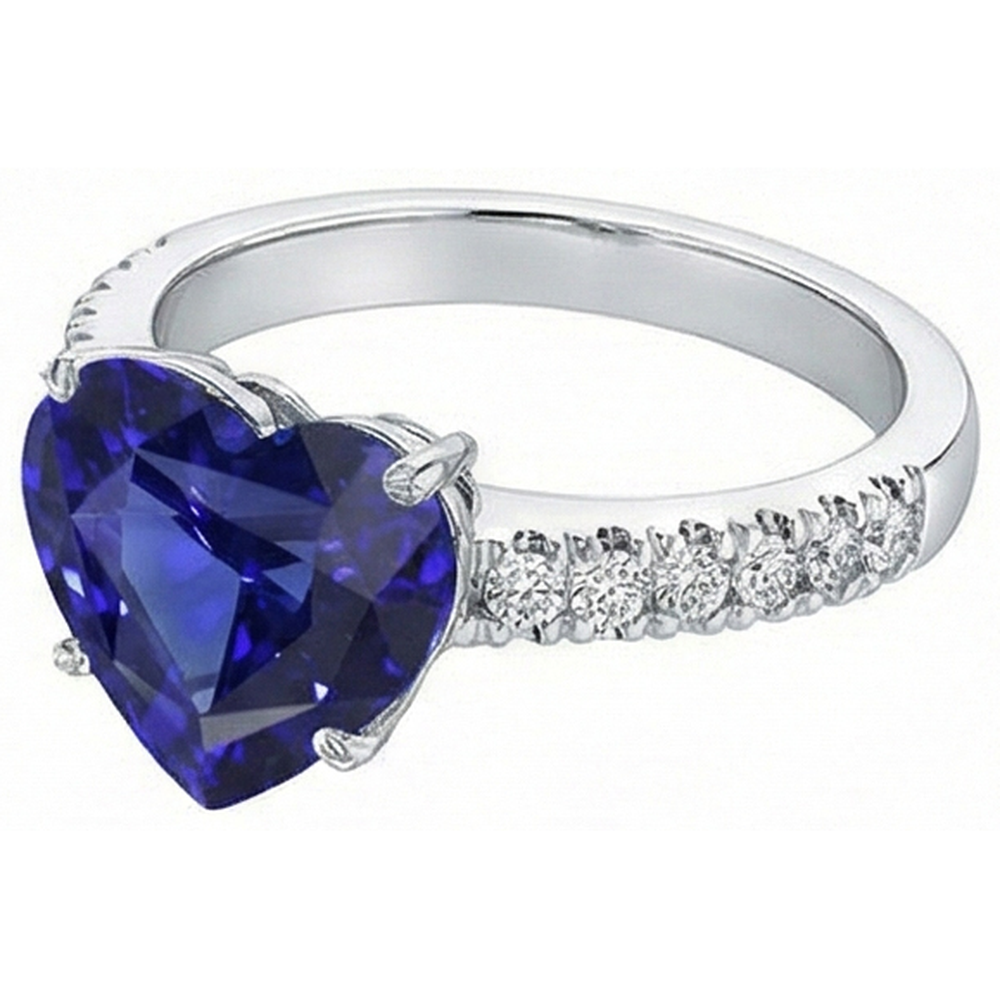 Gold Natural Earth Mined Diamond Ring Heart Shaped Blue Sapphire Gemstone 5 Carats
