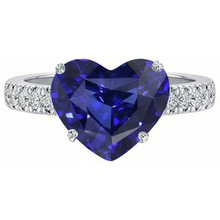 Gold Natural Earth Mined Diamond Ring Heart Shaped Blue Sapphire Gemstone 5 Carats
