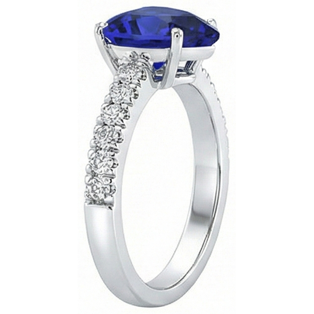 Gold Natural Earth Mined Diamond Ring Heart Shaped Blue Sapphire Gemstone 5 Carats