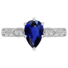 Gold Natural Earth Mined Diamond Ring Pear Antique Style Srilankan Sapphire 2.50 Carats