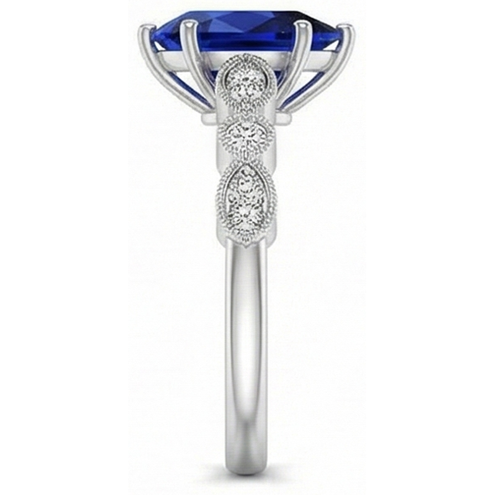 Gold Natural Earth Mined Diamond Ring Pear Antique Style Srilankan Sapphire 2.50 Carats