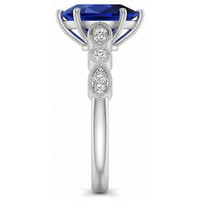 Gold Natural Earth Mined Diamond Ring Pear Antique Style Srilankan Sapphire 2.50 Carats