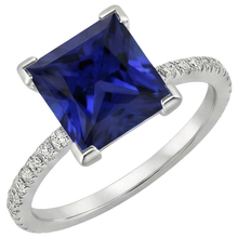 Gold Natural Earth Mined Diamond Ring Princess Cut Blue Sapphire With Accents 5.50 Carats