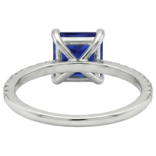 Gold Natural Earth Mined Diamond Ring Princess Cut Blue Sapphire With Accents 5.50 Carats