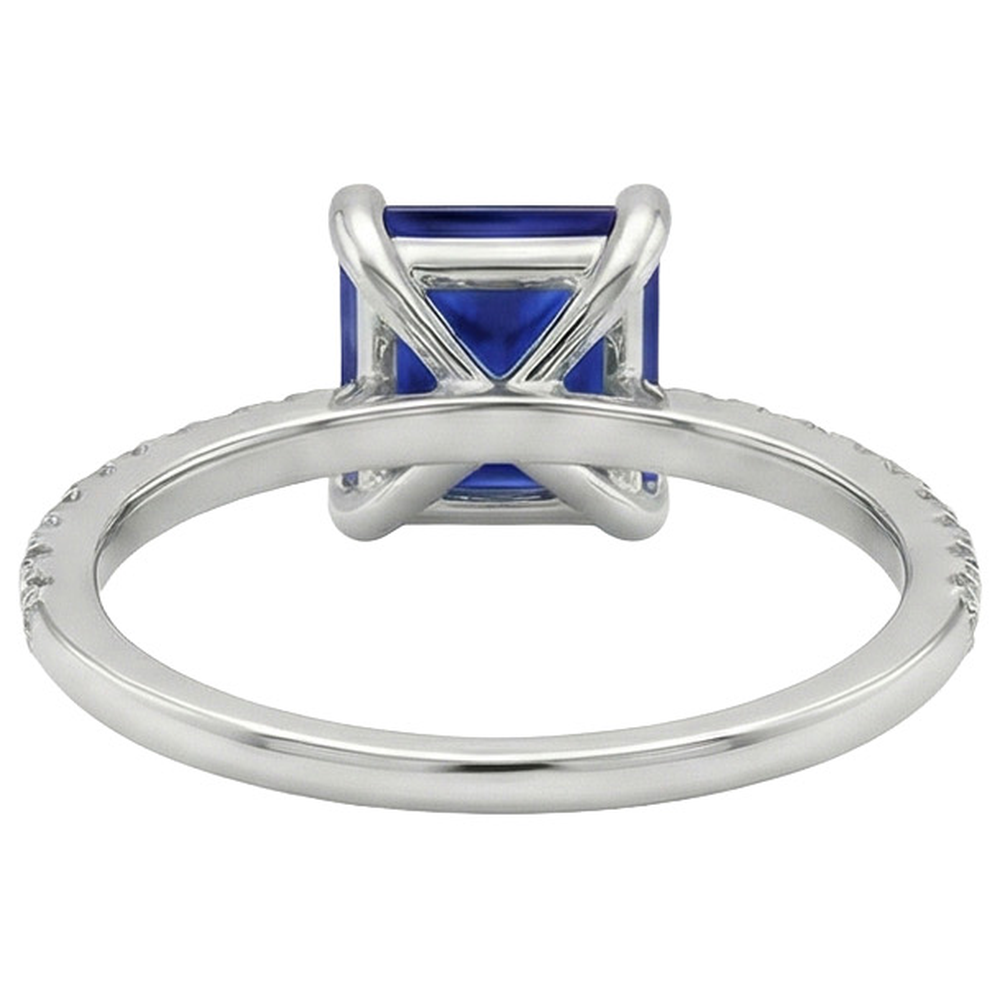Gold Natural Earth Mined Diamond Ring Princess Cut Blue Sapphire With Accents 5.50 Carats