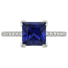 Gold Natural Earth Mined Diamond Ring Princess Cut Blue Sapphire With Accents 5.50 Carats