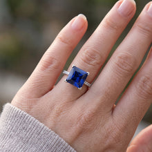 Gold Natural Earth Mined Diamond Ring Princess Cut Blue Sapphire With Accents 5.50 Carats