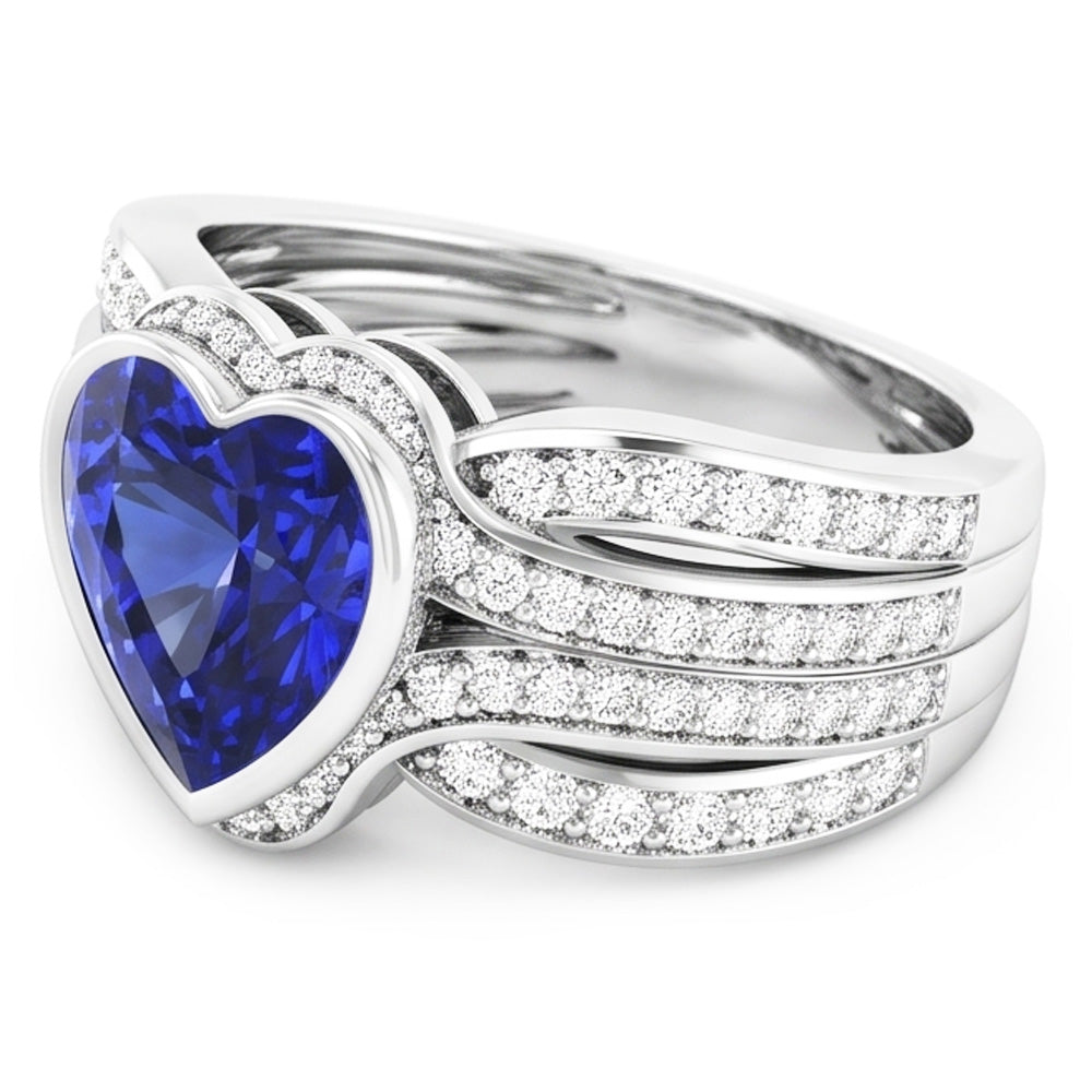 Gold Natural Earth Mined Diamond Sapphire Ring With Jacket 4.50 Carats Bezel & Pave Set