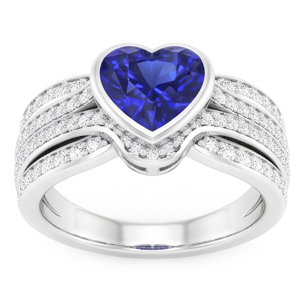 Gold Natural Earth Mined Diamond Sapphire Ring With Jacket 4.50 Carats Bezel & Pave Set