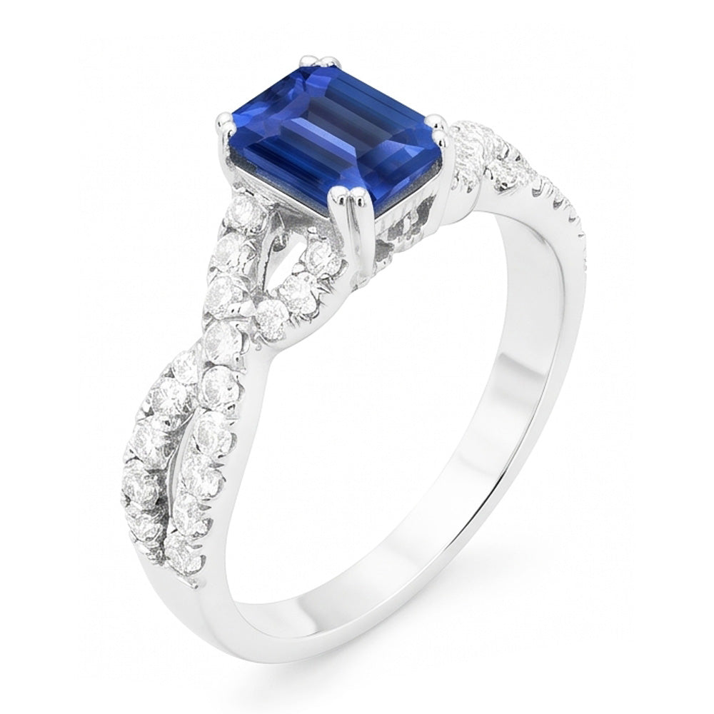 Gold Natural Earth Mined Diamond Wedding Ring Emerald Cut Blue Sapphire Gemstone 3 Carats