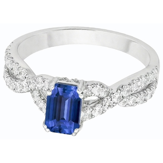 Gold Natural Earth Mined Diamond Wedding Ring Emerald Cut Blue Sapphire Gemstone 3 Carats