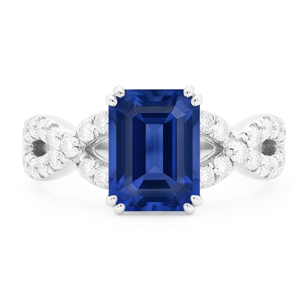 Gold Natural Earth Mined Diamond Wedding Ring Emerald Cut Blue Sapphire Gemstone 3 Carats