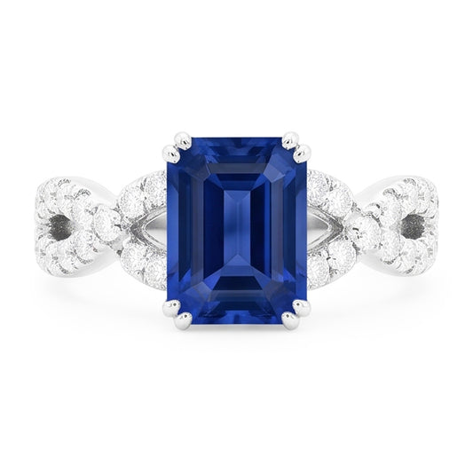Gold Natural Earth Mined Diamond Wedding Ring Emerald Cut Blue Sapphire Gemstone 3 Carats