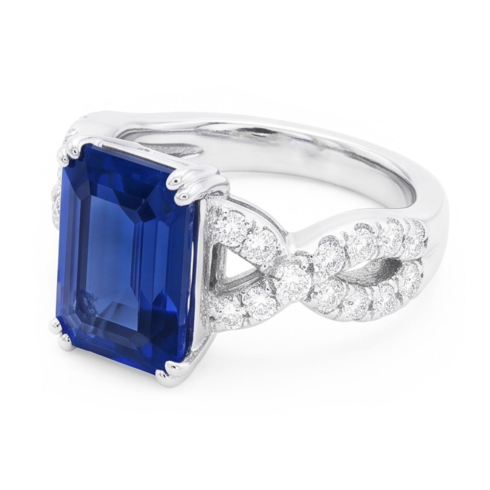 Gold Natural Earth Mined Diamond Wedding Ring Emerald Cut Blue Sapphire Gemstone 3 Carats