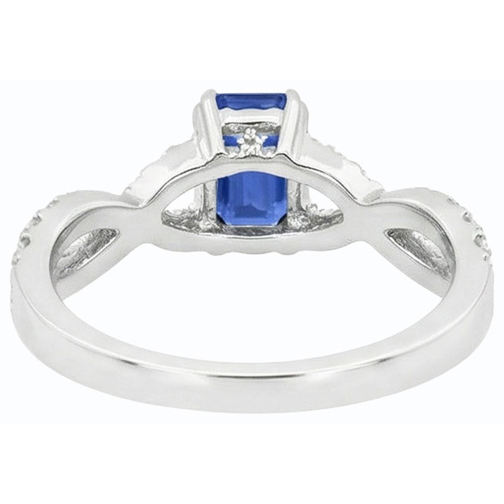 Gold Natural Earth Mined Diamond Wedding Ring Emerald Cut Blue Sapphire Gemstone 3 Carats
