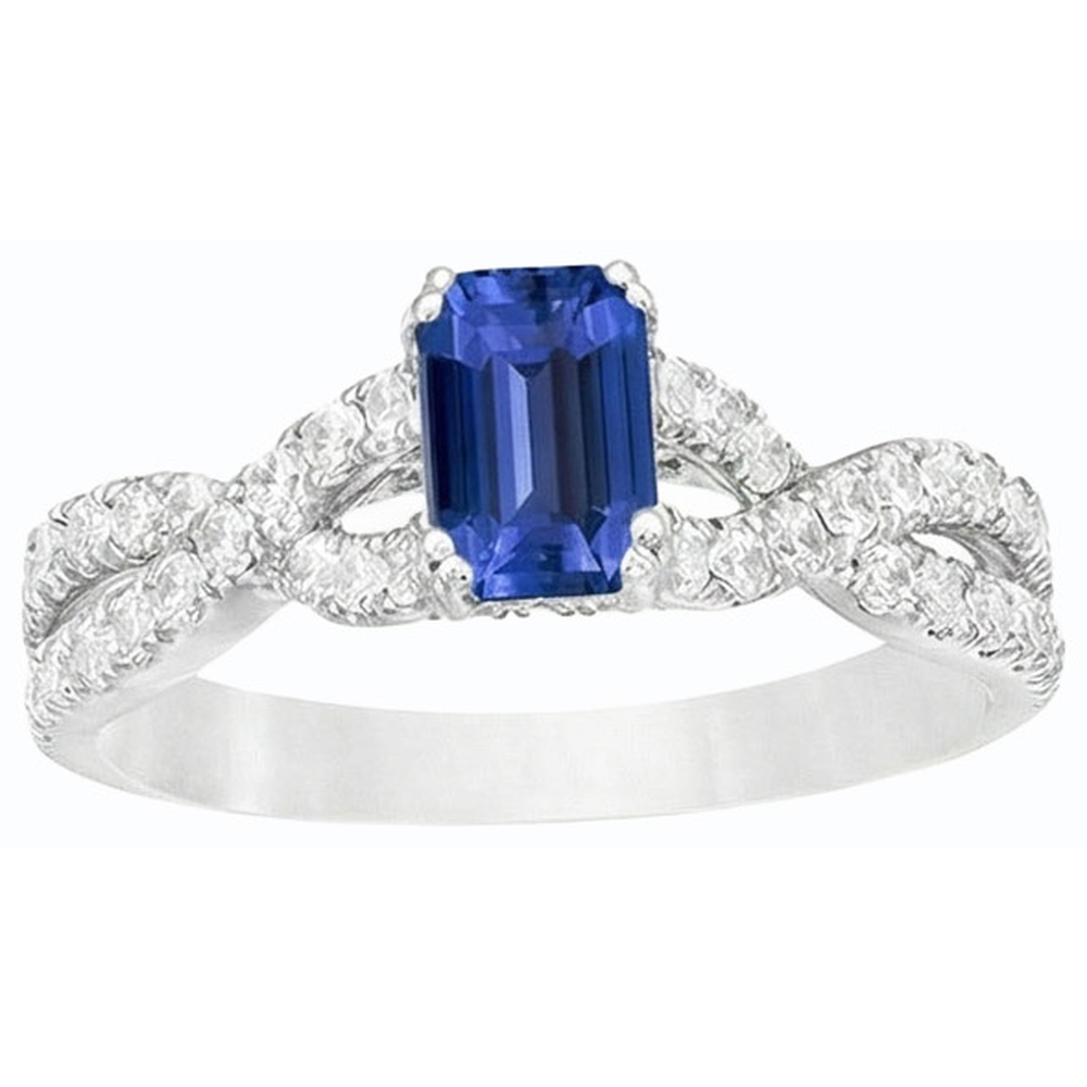 Gold Natural Earth Mined Diamond Wedding Ring Emerald Cut Blue Sapphire Gemstone 3 Carats