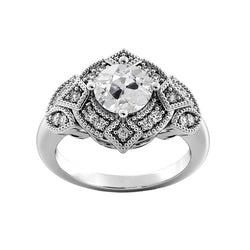Gold Old Cut Real Round Diamond Wedding Ring Milgrain Shank 3 Carats