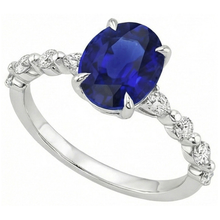 Gold Oval Blue Sapphire Natural Earth Mined Diamond Ring Marquise & Round Cut 6 Carats New