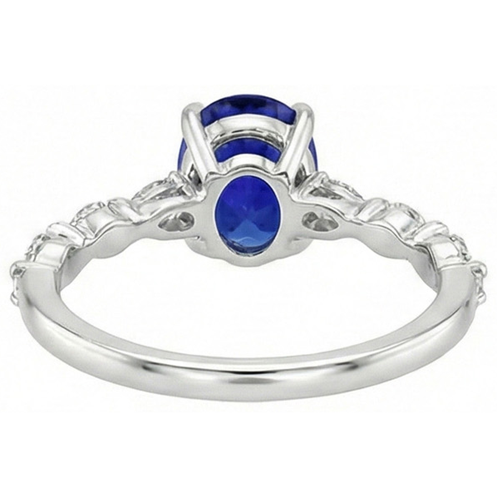 Gold Oval Blue Sapphire Natural Earth Mined Diamond Ring Marquise & Round Cut 6 Carats New
