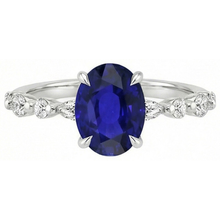 Gold Oval Blue Sapphire Natural Earth Mined Diamond Ring Marquise & Round Cut 6 Carats New