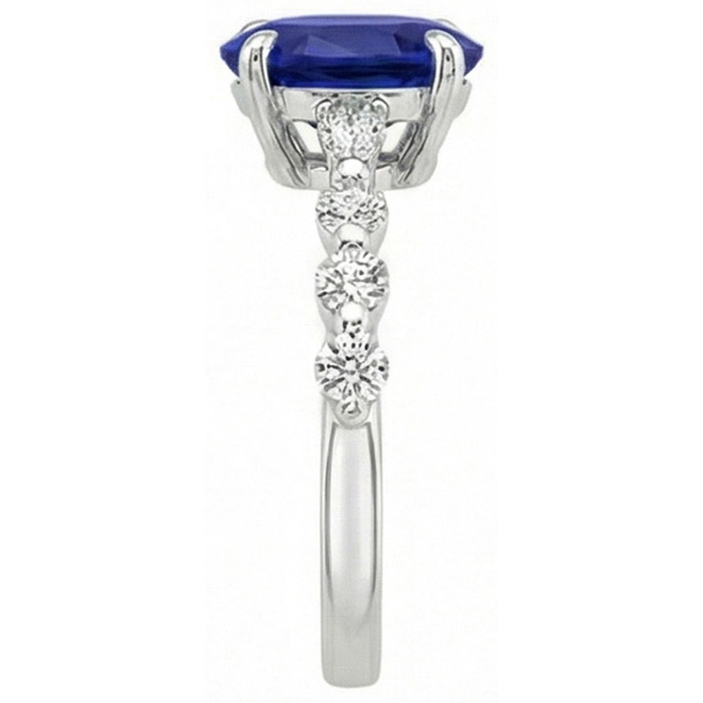 Gold Oval Blue Sapphire Natural Earth Mined Diamond Ring Marquise & Round Cut 6 Carats New