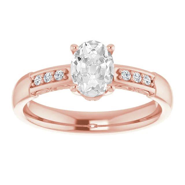 Gold Oval Old Mine Cut Genuine Diamond Ring Prong Set Filigree Shank 4.25 Carats