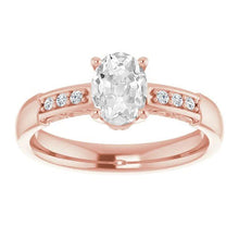 Gold Oval Old Mine Cut Genuine Diamond Ring Prong Set Filigree Shank 4.25 Carats