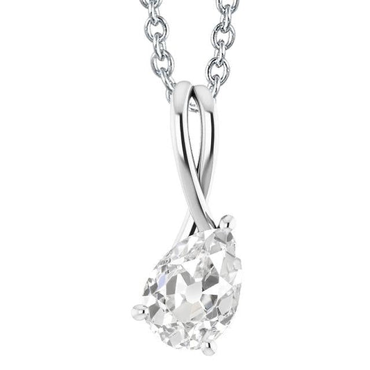 Gold Pear Old Cut Natural Diamond Slide Pendant 2.50 Carats Prong Set