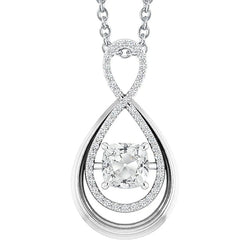 Gold Real Diamond Pendant Cushion Old Cut 3.50 Carats Twisted Style