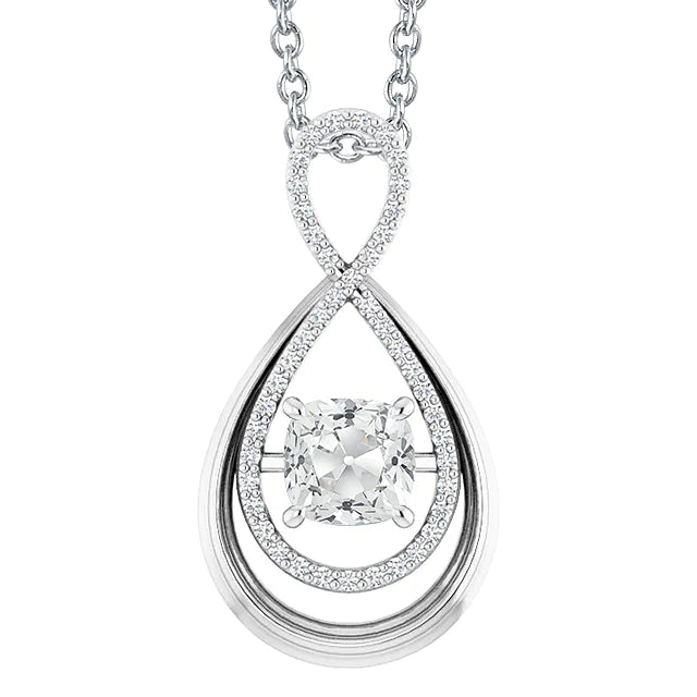 Gold Real Diamond Pendant Cushion Old Cut 3.50 Carats Twisted Style